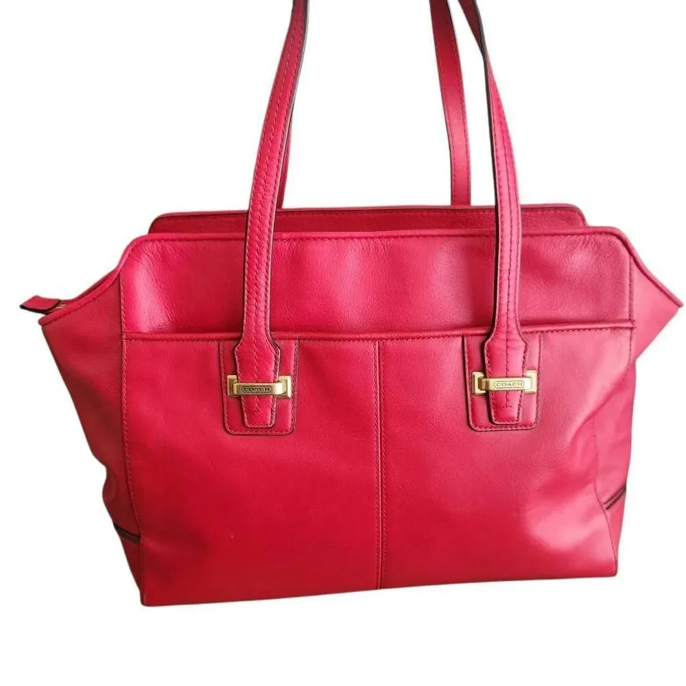 Coach Shoulder Bag‎ Taylor Red Leather Double  Handle Zipper Closure Tote